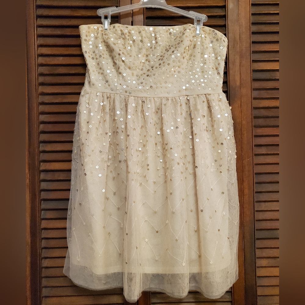 Forever 21 XXI Sequin Party Strapless Cocktail Tube Dress Women Large Cream